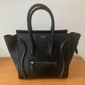 Celine Drummed Calfskin Leather Micro Luggage Tote